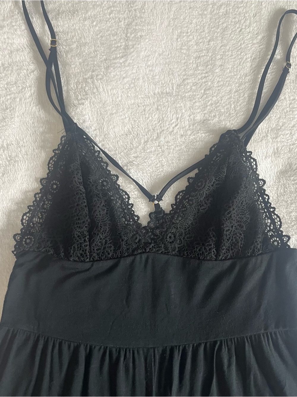 Victoria’s Secret Women’s Black V~Neck Lace Trim Sexy Sleep Jumpsuit Sz S - Picture 6 of 12
